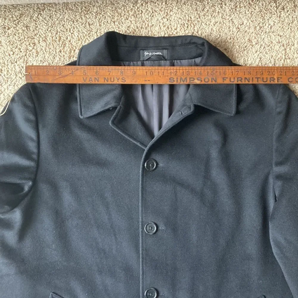 John W Nordstrom Black Loro Piana Storm System Wool 3/4 Top Coat Car Coat 46 XL